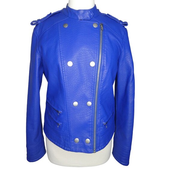 Kate & Mallory Bright Blue Leather Jacket Size M‎ - Picture 1 of 6